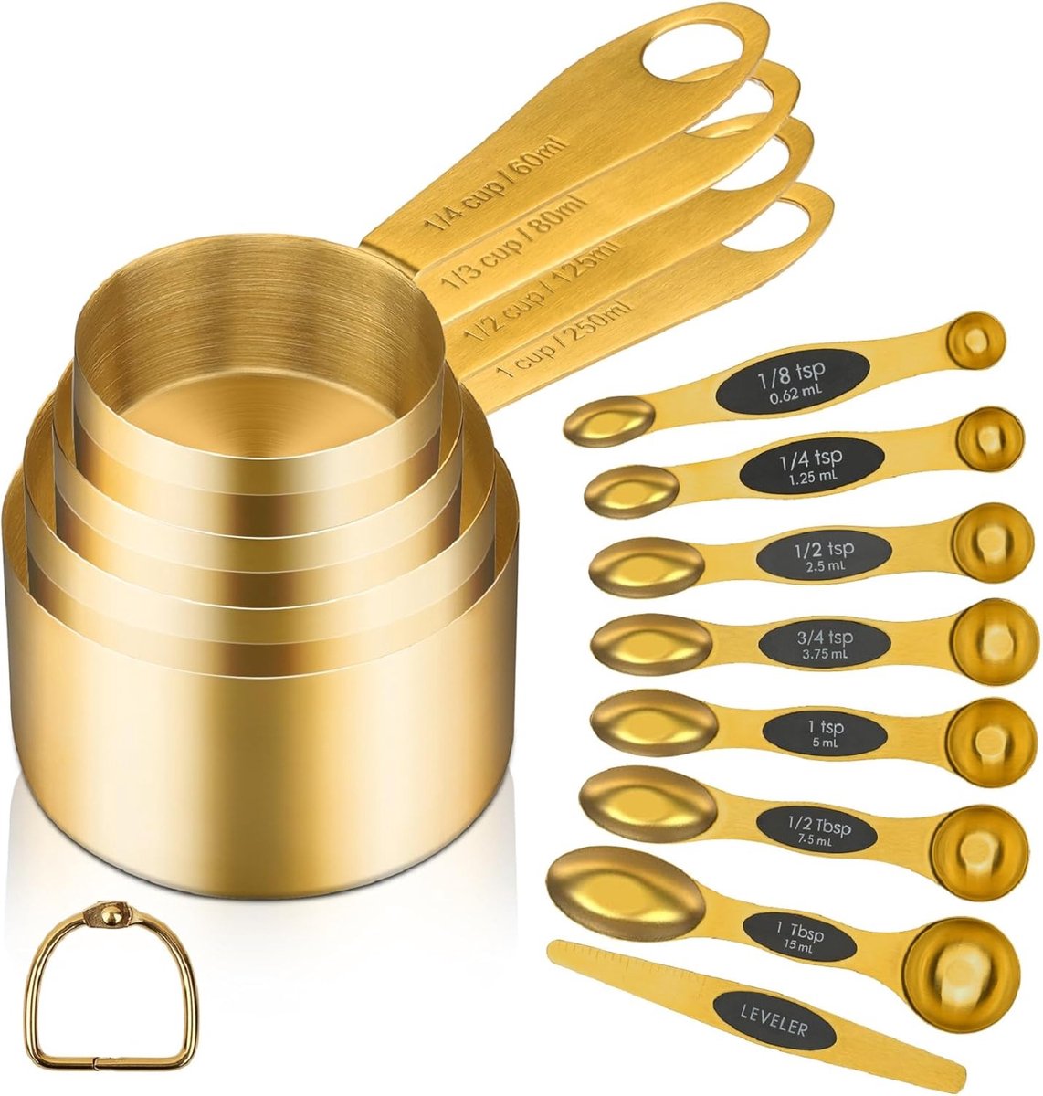 JGS ® Elegant Set van Gouden Magnetische Maatlepels en Maatbekers voor Precieze Metingen in de Keuken