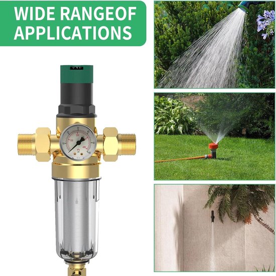 QWORK® Waterdrukregelaar 1 Inch, Drukregelaar met Manometer, Messing Reduceerventiel met Zelfreinigend Zeeffilter QWORK® Waterdrukregelaar 1 Inch, Drukregelaar met Manometer, Messing Reduceerventiel met Zelfreinigend Zeeffilter