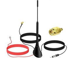 Digitale radio antenne voor auto met versterker - DAB+ FM/AM dakantenne met SMB-stekker DIN adapter - 5m kabel