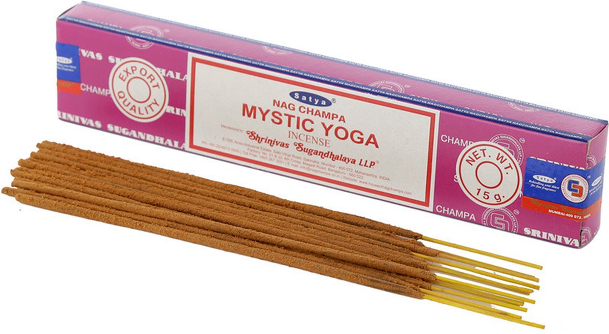 Satya Nag Champa wierrook stokjes Mystic Yoga geur - 15x - Lichaam in balans - Meditatie - staafjes van 21 cm Multi