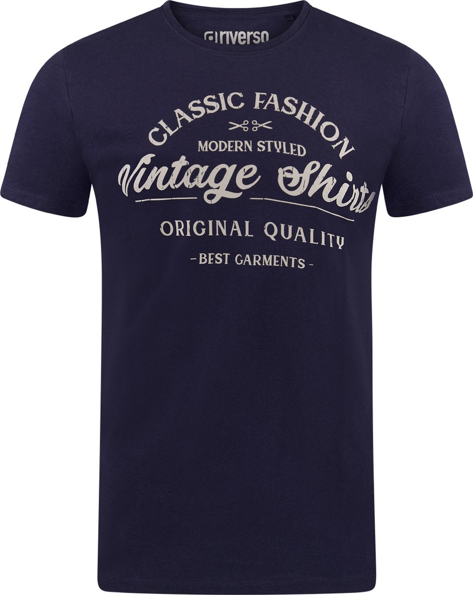 riverso Heren T-Shirt RIVLeon regular fit Blauw S Ronde Hals Volwassenen - gemaakt van 100% katoen