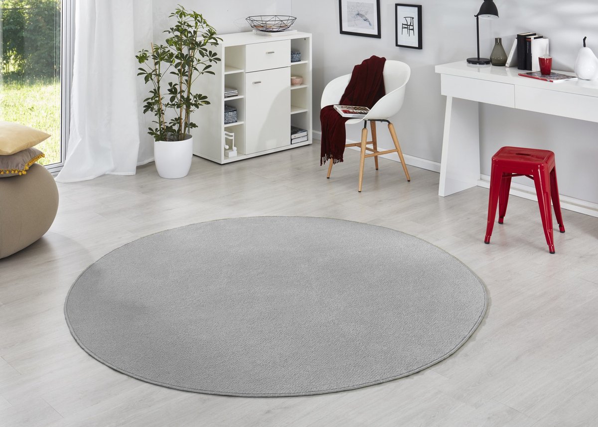 Flycarpets Rond Uni Laagpolig Effen Vloerkleed - Fancy - Grijs 133cm rond Ø