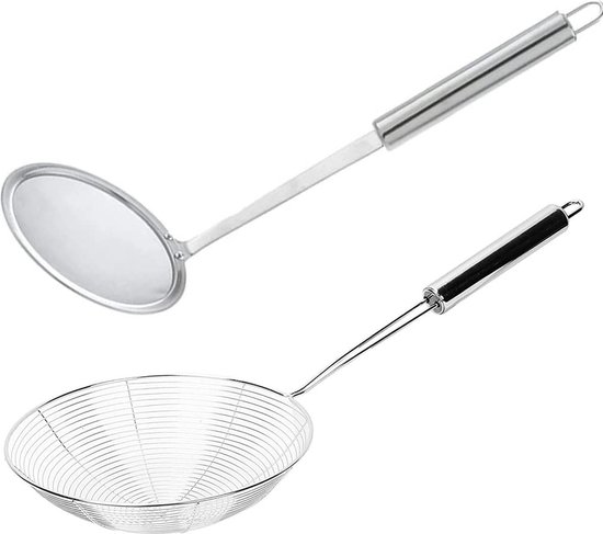 Roestvrijstalen Vergiet,Spinnenweb,Schuimspaan,Spinnenwebvergiet,Geschikt Voor Koken,Grillen,Stomen en Opscheppen Van Voedsel in de Keuken(14cm en 16cm