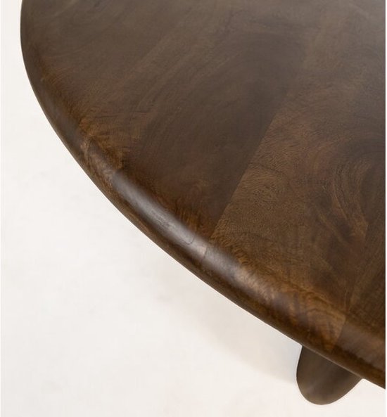 Donkerbruin houten tafelblad met ronde rand.