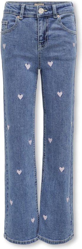 ONLY KOGJUICY WIDE LEG HEART EMB JEANS NOOS Meisjes Jeans - Light Medium Blue Denim Pink Heart Embroidery