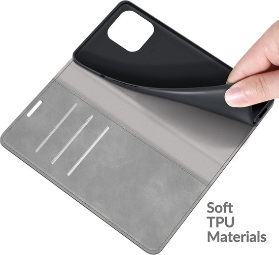 Coque iPhone 13 Pro - Bookcase portefeuille de Luxe (fermeture magnétique) - Grijs - Étui pour téléphone portable - Étui de téléphone Convient pour : iPhone 13 Pro