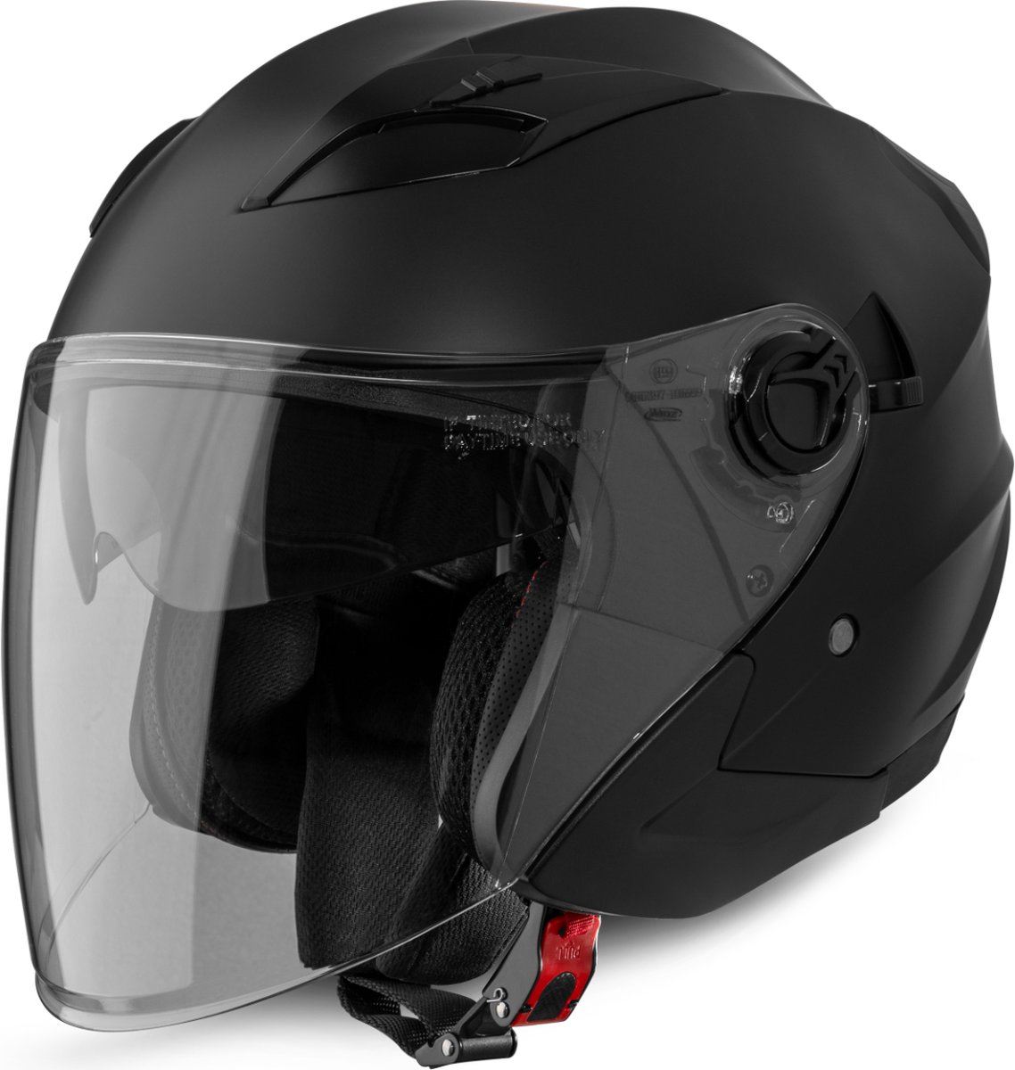 VINZ Calobra Jethelm met Zonnevizier | Scooterhelm & Motorhelm & Brommerhelm | ECE 22.06 goedgekeurd | Lichtgewicht 1300 gram | Inclusief Opbergzak | Mat Zwart - L