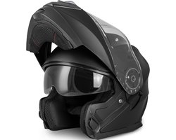VINZ Santos Systeemhelm met Zonnevizier | Scooterhelm & Motorhelm & Brommerhelm | ECE 22.06 goedgekeurd | Lichtgewicht 1600 gram | Inclusief Opbergzak | Mat Zwart - M