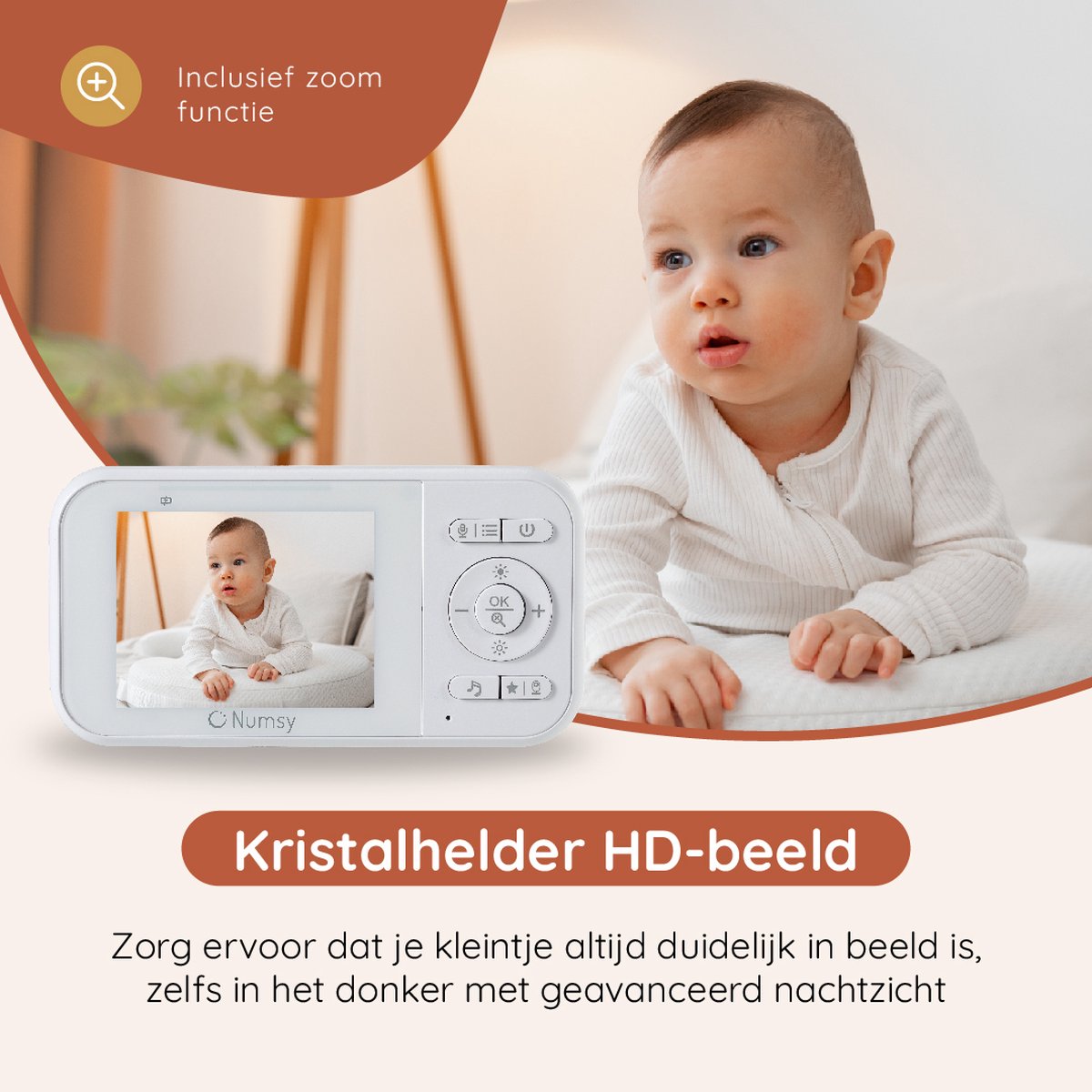 Afbeelding 3 van Numsy Babyfoon met Camera - Baby Monitor met VOX - Nachtzicht - Babyphone met Temperatuurweergave - Baby Monitor Uitbreidbaar tot 4 camera's