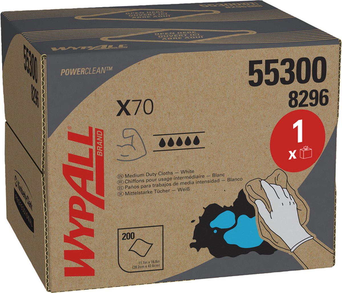 WYPALL Poetsdoek X70 8296 L426xB282ca.mm wit 1-laags doos - 8296