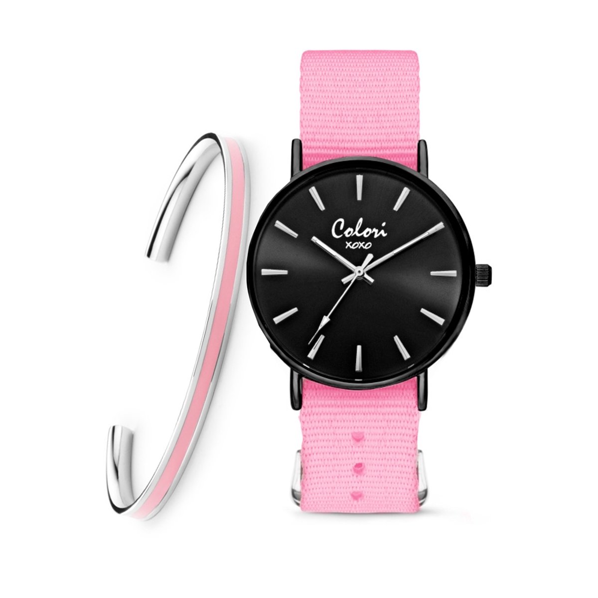 Colori XOXO 5 COL558 Horloge Geschenkset met Armband - Nato Band - Roze - Ø 36 mm