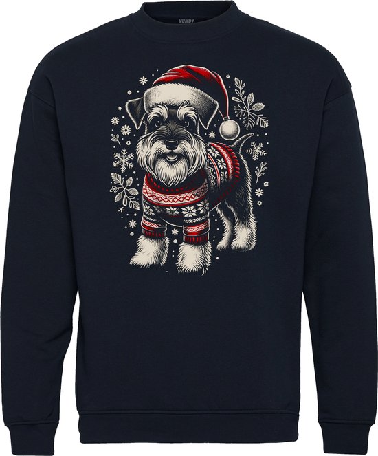 Kersttrui Hond Schnauzer | Foute Kersttrui Dames Heren | Kerstcadeau | Kerstpakket | Navy | maat XL