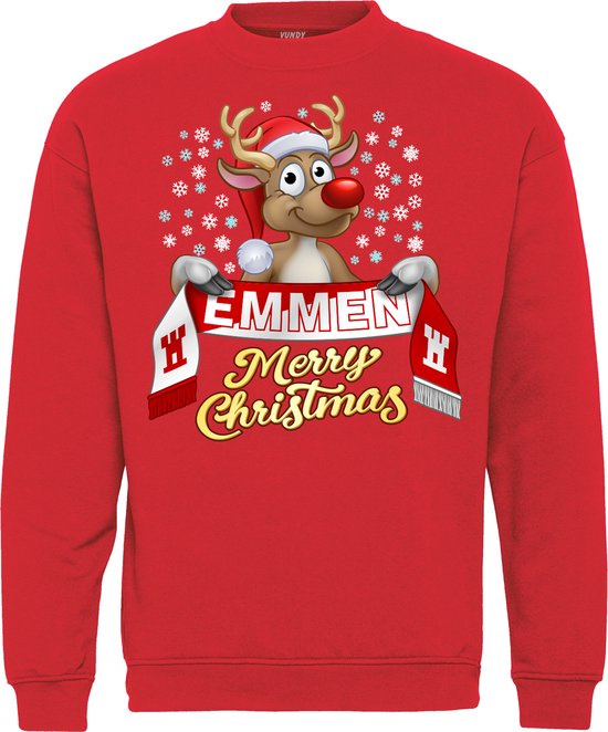 Kersttrui Emmen | Foute Kersttrui Dames Heren | Kerstcadeau | FC Emmen supporter | Rood | maat XS