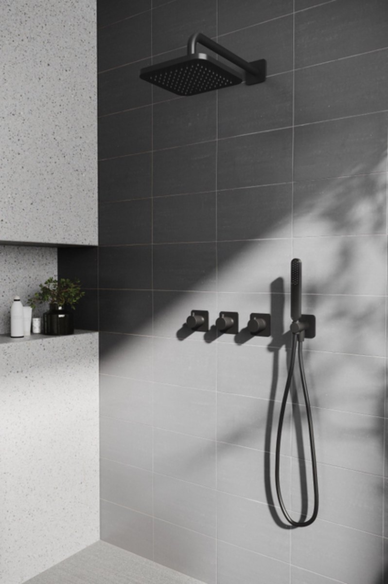 Hotbath Gal - Inbouw Regendoucheset - Geborsteld Gunmetal PVD - 2 Stopkranen - Thermostati