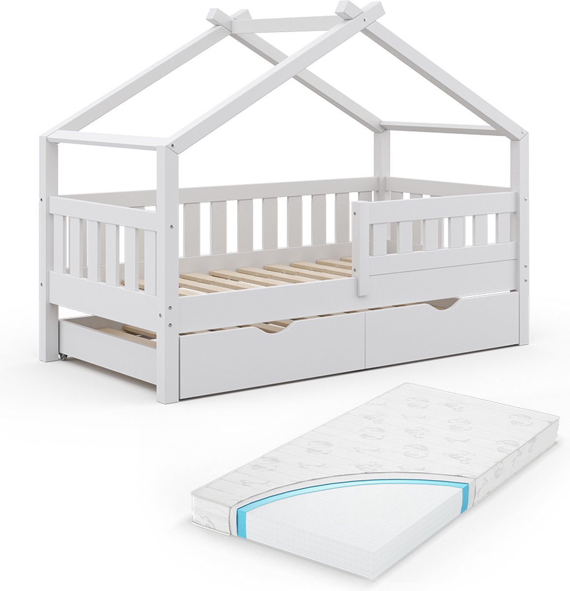 vitalispa Design Huisbed – 80x160 cm met logeerbed en matras Wit