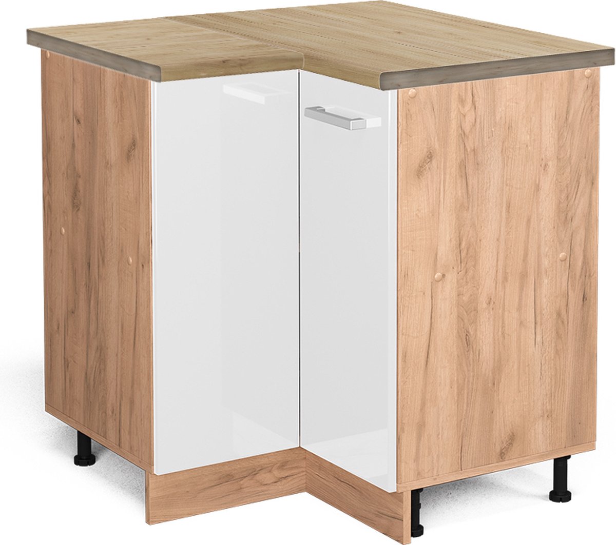 Vicco R-Line Hoekkast – 75.6 cm, WB Eik Wit Hoogglans Wit Hoogglans/Goudkleurig Eiken