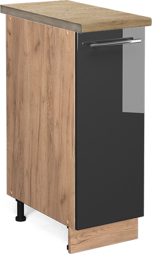 Vicco Armoire à pharmacie Fame- Line, Anthracite brillant/Chêne doré puissant, 30 cm, Chêne WB