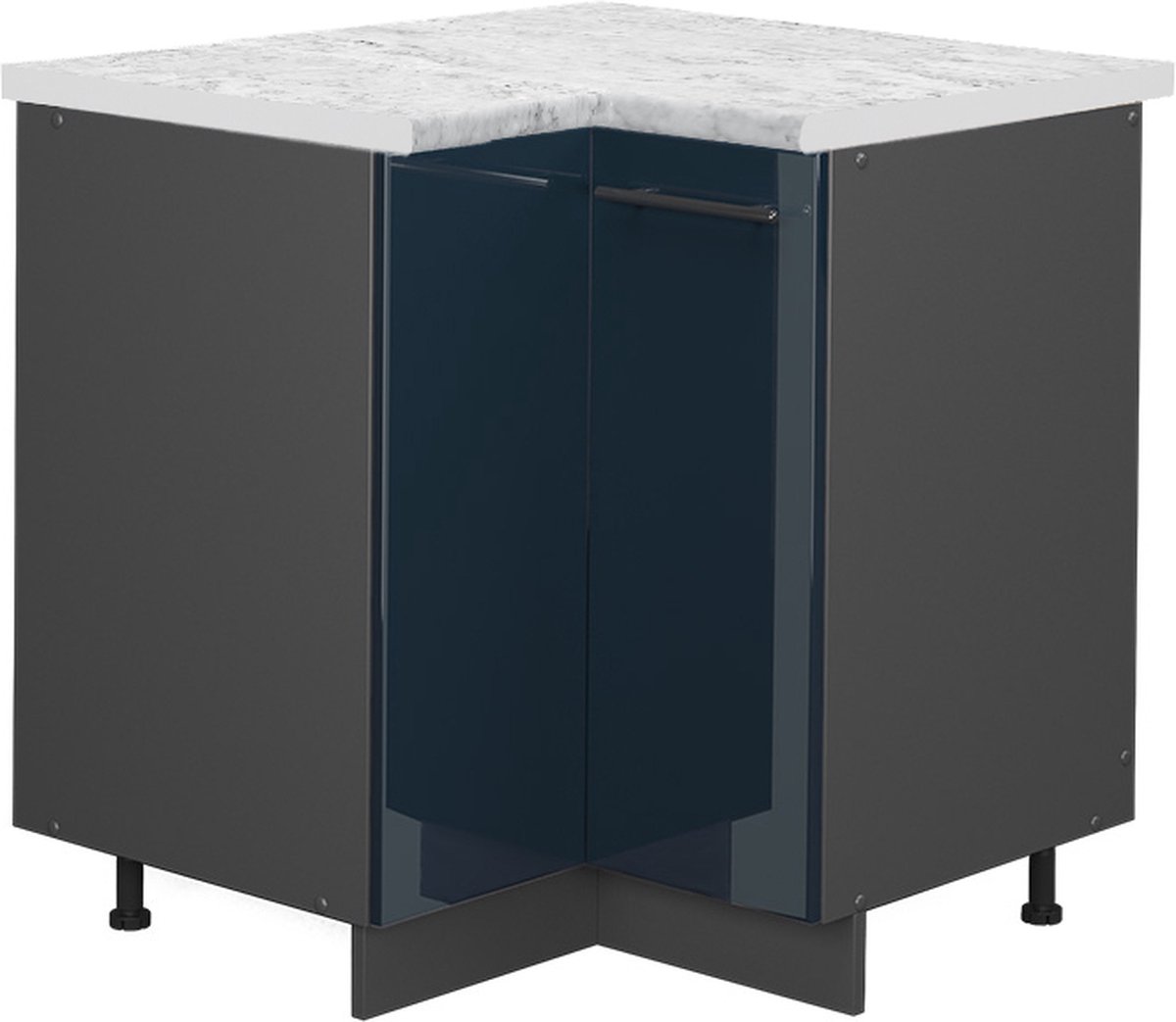 Vicco Fame-Line Hoekonderkast – 80.5 cm, WB Marmer Donkerblauw hoogglans Donkerblauw hoogglans/Antraciet