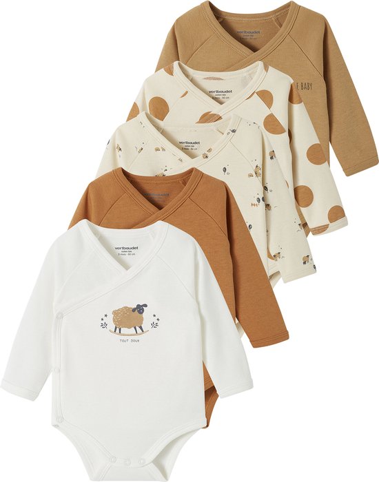 Vertbaudet Lot de 5 bodies ouverture naissance bébé en coton biologique