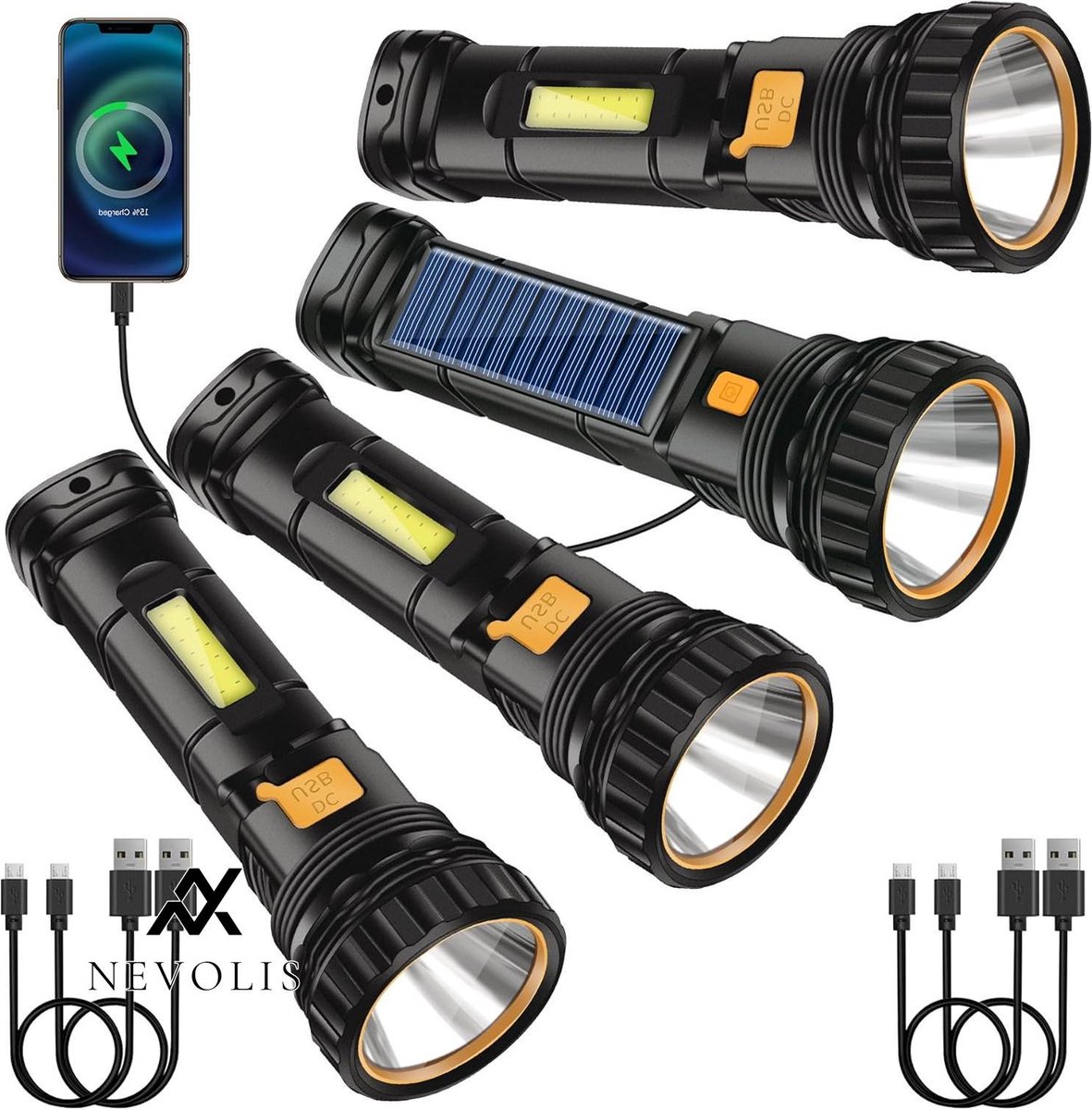 Nevolis Solar Powered LED Flashlight USB Rechargeable 1200mah Waterproof Flash Lamp Ideal For Fishing Emergencies Outdoor Fishing-Flashlight-Lamp-LED .