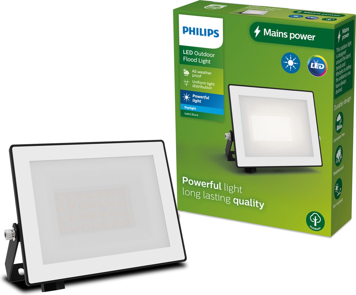 Philips Lois floodlight - Zwart - 20W - Koel wit licht; 5000K - Verstraler