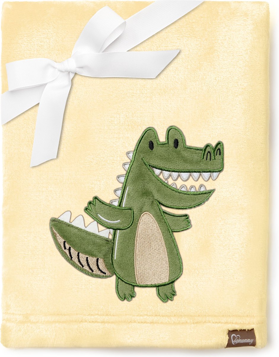 Be Mammy Babydeken - Dekbed - Kinderdeken - Wiegdeken - Dekentje Baby - 76 x 102 cm - Geel - krokodil - BE-BE20-168-BBL