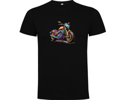 Zwart T-Shirt met “Kleurrijke Motor - Stoer - Opvallende Motorfiets “ Print Full Color Maat 3XL