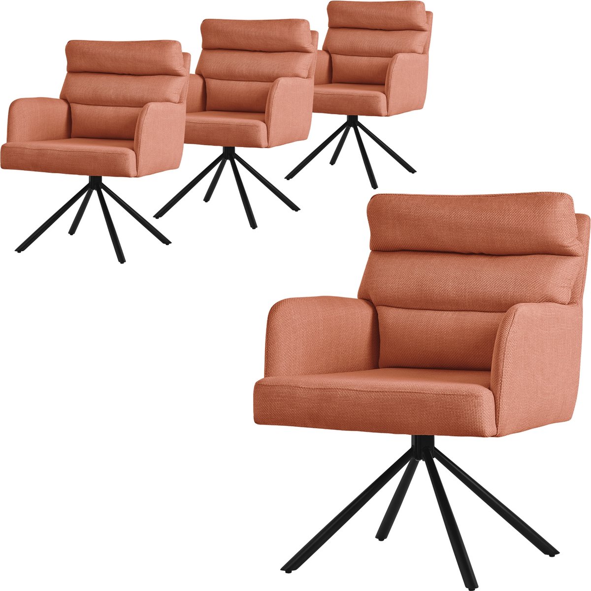 ml-design eetkamerstoelen draaibaar set van 4, oranje, woonkamerstoelen met arm en rugleuning, draaistoelen, gestoffeerde stoelen met polyester bekleding en rugkussen, keukenstoelen met metalen poten