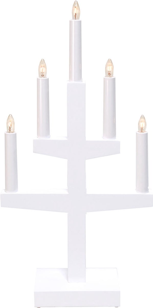 Star Trading kandelaar 'Trapp' van grenenhout, wit, 5-lichts, vervangbare E10-lampen, H 46 cm