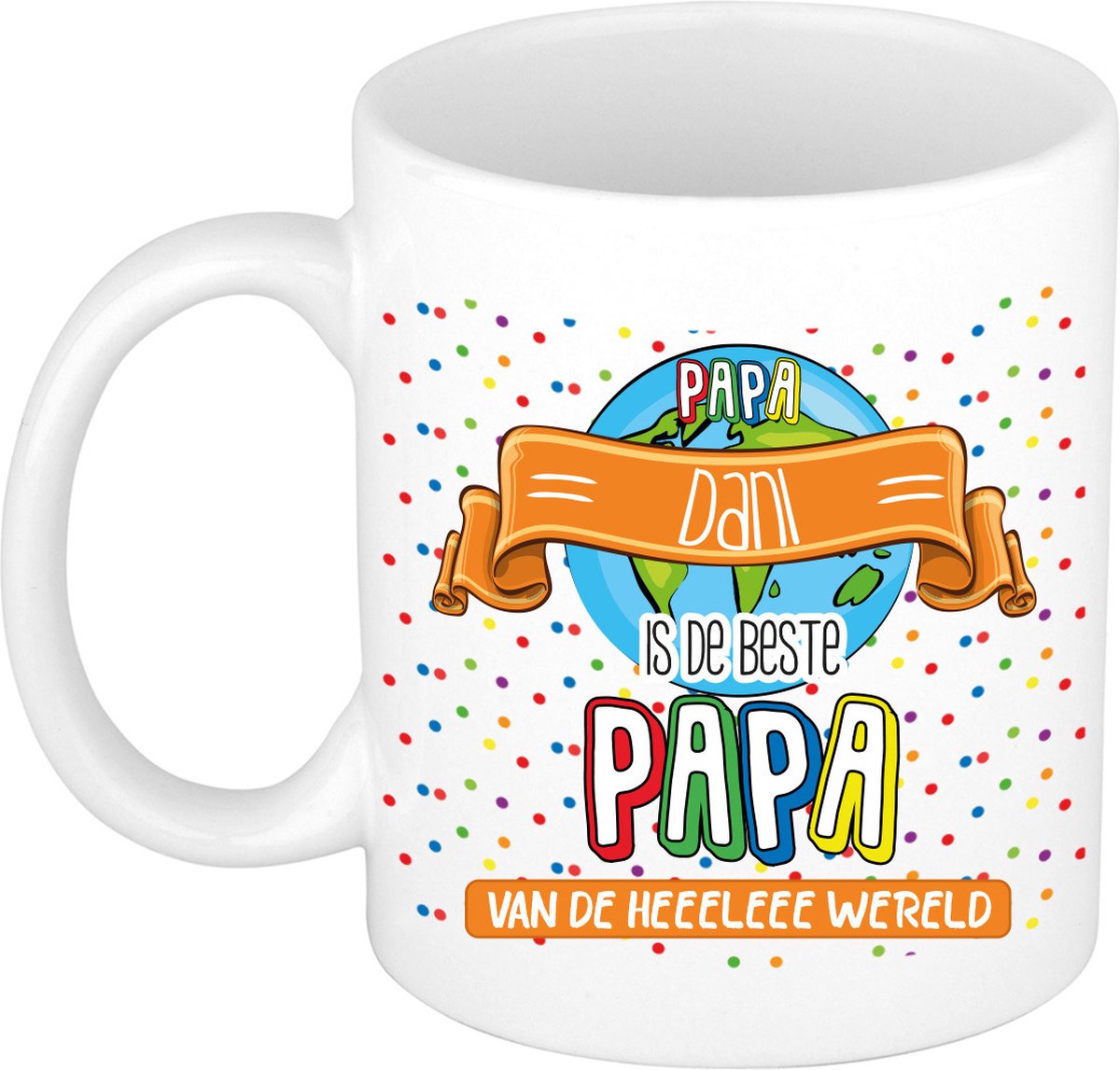 Bellatio Decorations Naam mok papa Dani - wit - de beste - keramiek - 300 ml - Vaderdag - cadeau