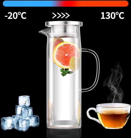 15 liter glazen waterkaraf met deksel - hittebestendige borosilicaatglazen kan