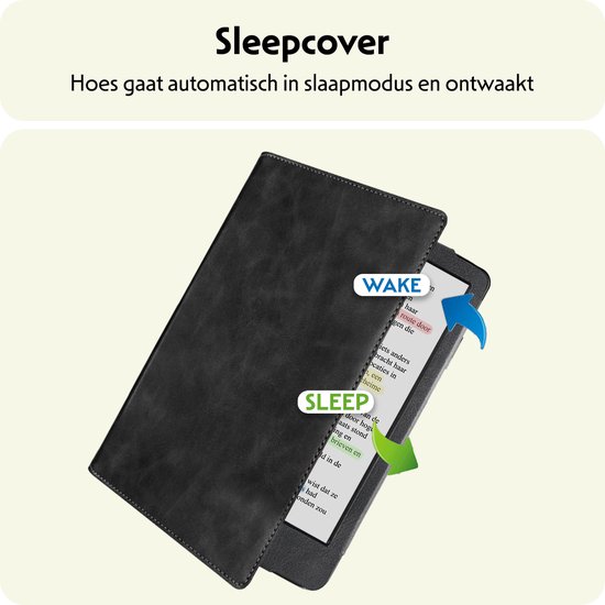Hoesje Geschikt voor Kobo Clara BW Hoes Leren Case Sleep Cover Leer - Hoes Geschikt voor Kobo Clara BW Hoesje E-reader Leer - Zwart van Hoesje  — afbeelding 3