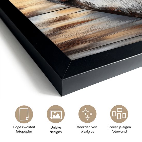 Poster in lijst - Fotolijst 40x30 cm - Posters - Home - Hart - Houtlook - Liefde - Posterlijst zwart - Decoratie - Wanddecoratie woonkamer - Muurdecoratie slaapkamer