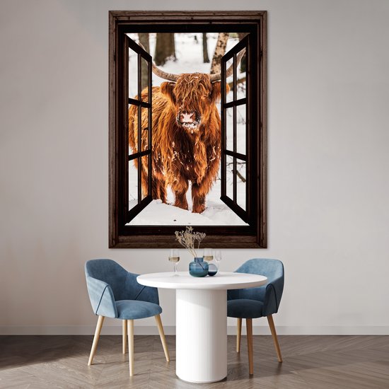 Affiche 120x180 cm - Highlander écossais - Neige - Nature - Animaux - Vue - Hiver - Posters - Décoration chambre - Décoration murale salon - Décoration murale chambre XXL