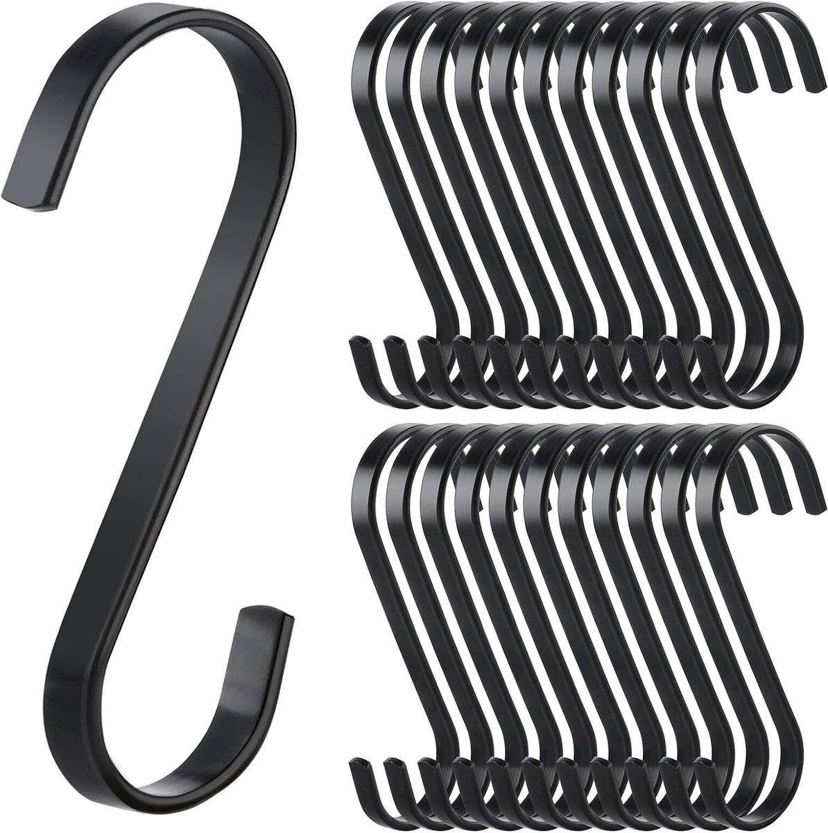 JGS ® Set van 20 Zwarte S-vormige Haken voor Keuken, Tuin en Opslag
