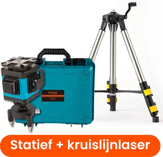 Kruislijnlaser 16 lijnen incl. accessoire koffer + statief - bouwlaser zelfnivellerend - kruislijnlaser zelfnivellerend - rotatielaser - laserwaterpas - lijnlaser - oplaadbare accu - laser rood - met beschermbril en opberg box