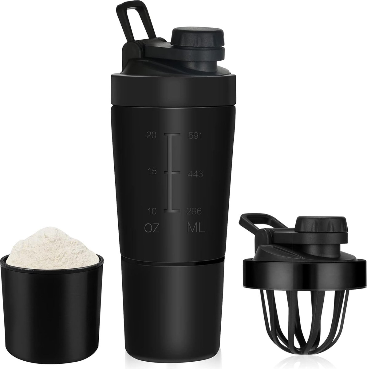 Goedkoopste JGS ® Roestvrijstalen Sportshaker met Grote Capaciteit en Poedercompartiment voor Fitness Enthousiastelingen