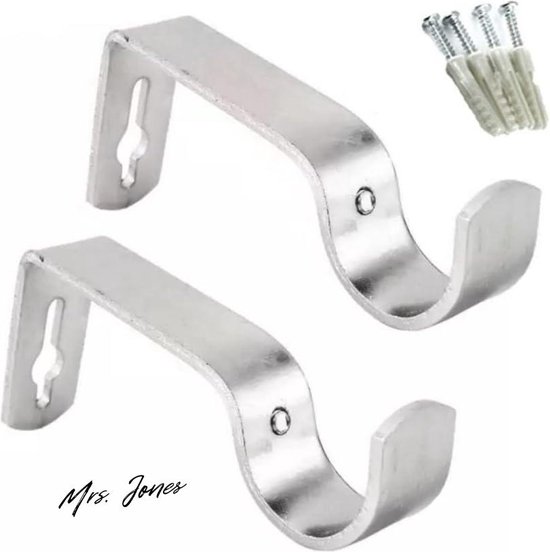 Foto: Mrs jones 2 x heavy duty metalen gordijnstok beugel houder muurbeugels houders 2 stks zilver 