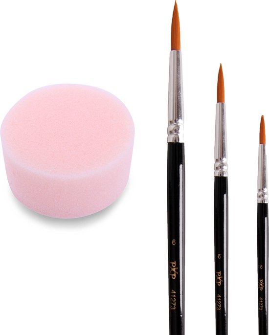 PartyXplotion Schmink penselen 3x en sponsje - schminkset - voor kinderen en volwassenen