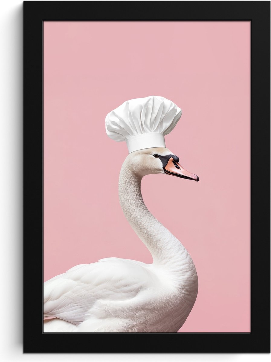 FrameYourWall Fotolijst inclusief poster - Posterlijst 20x30 cm - Posters - Zwaan - Koksmuts - Mooi - Klassiek - Foto in lijst - Keuken decoratie muur - Wanddecoratie accessoires - Muurdecoratie - Schilderijen Koksmuts - Zwaan