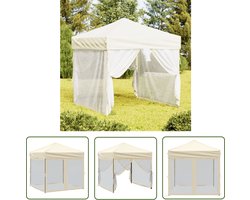 The Living Store Partytent inklapbaar met zijwanden 2x2 m crèmekleurig - Partytent - Feesttent - Outdoor - Tuin - Veranda