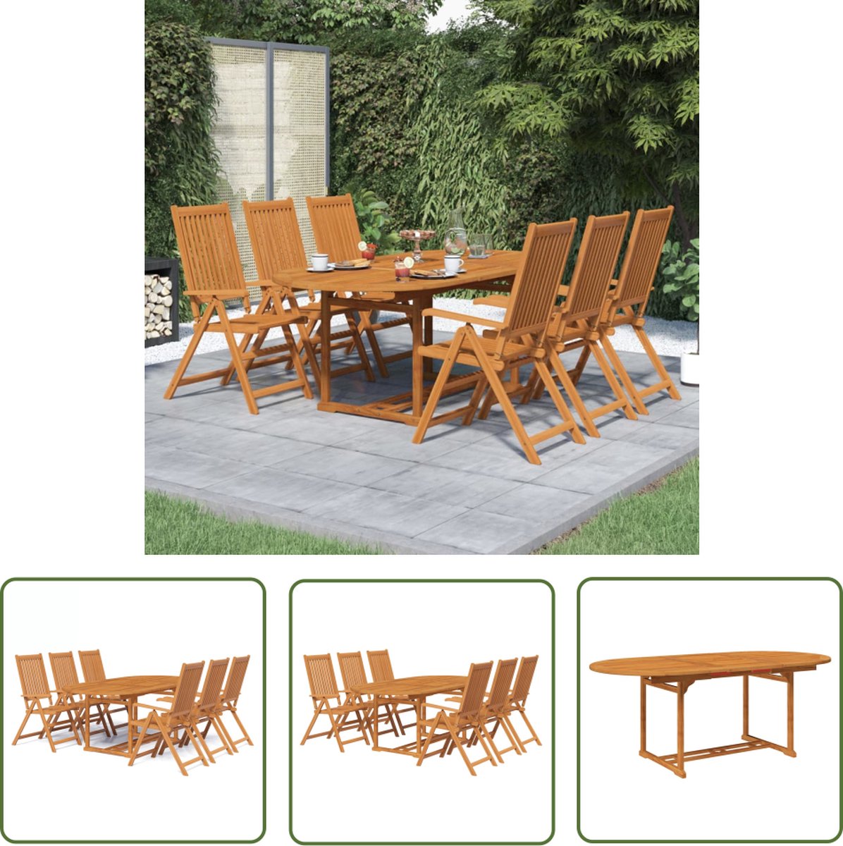 Tuinset van massief acaciahout met bank, tafel en loungeset - The Living Store.