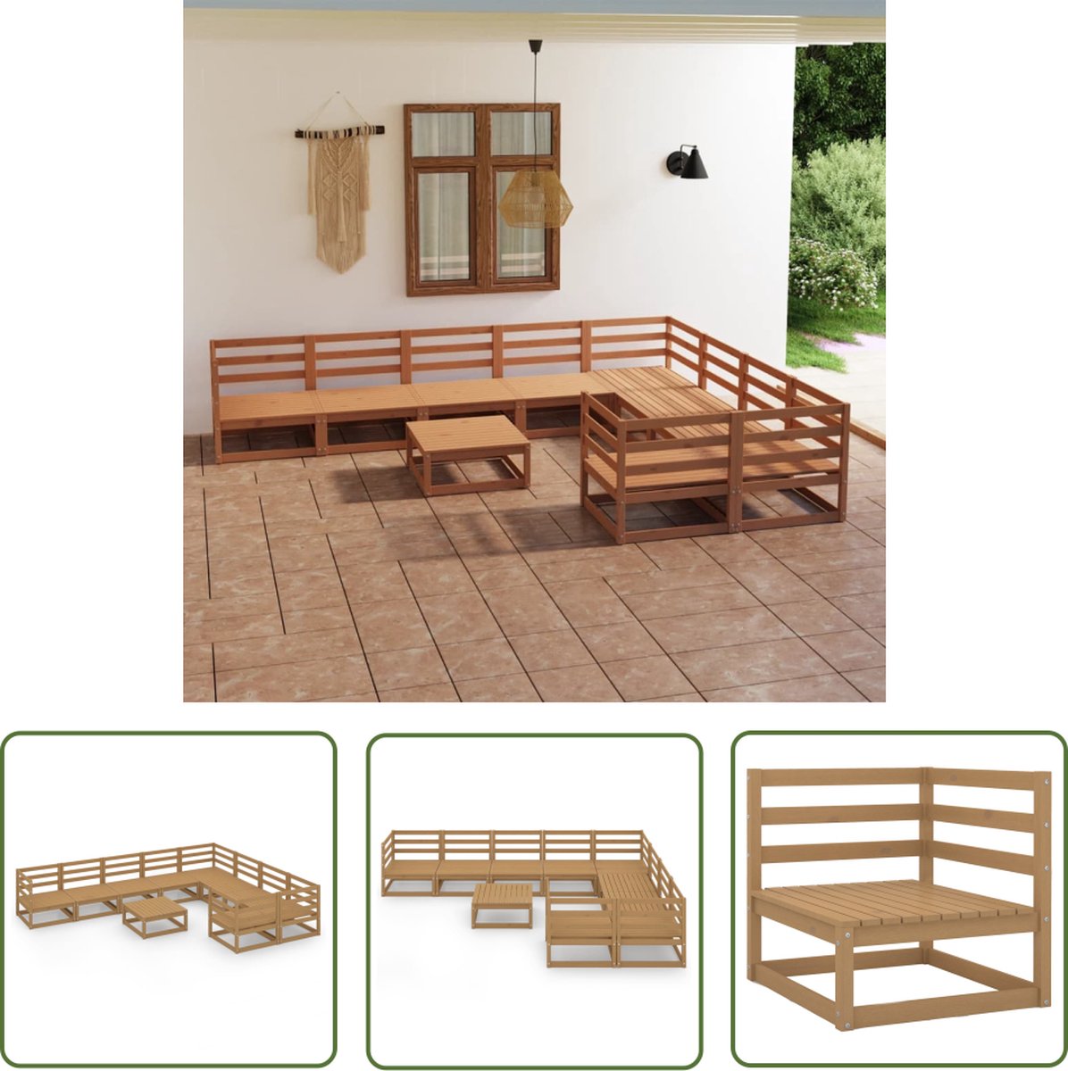 The Living Store 10-delige Loungeset massief grenenhout - Loungeset - Tuinset - Houten Lounge - Buitensetuinen - Terrasfurniture