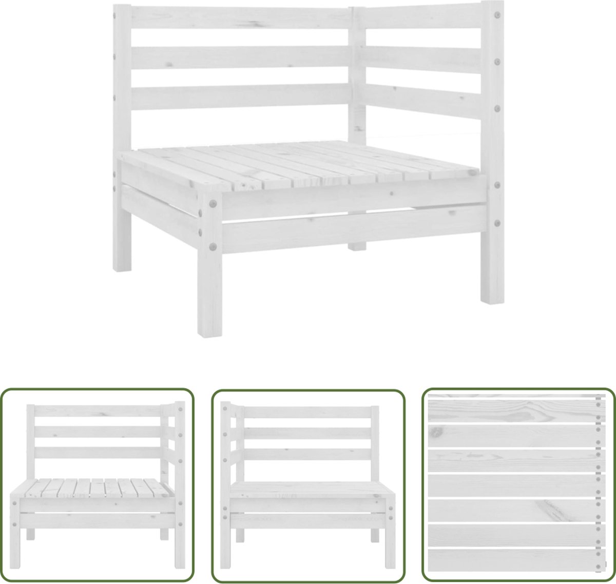 The Living Store Tuinhoekbank massief grenenhout wit - Hoekbank - Lounge Set - Tuinbank - Buitentijnen - Terrasstoel