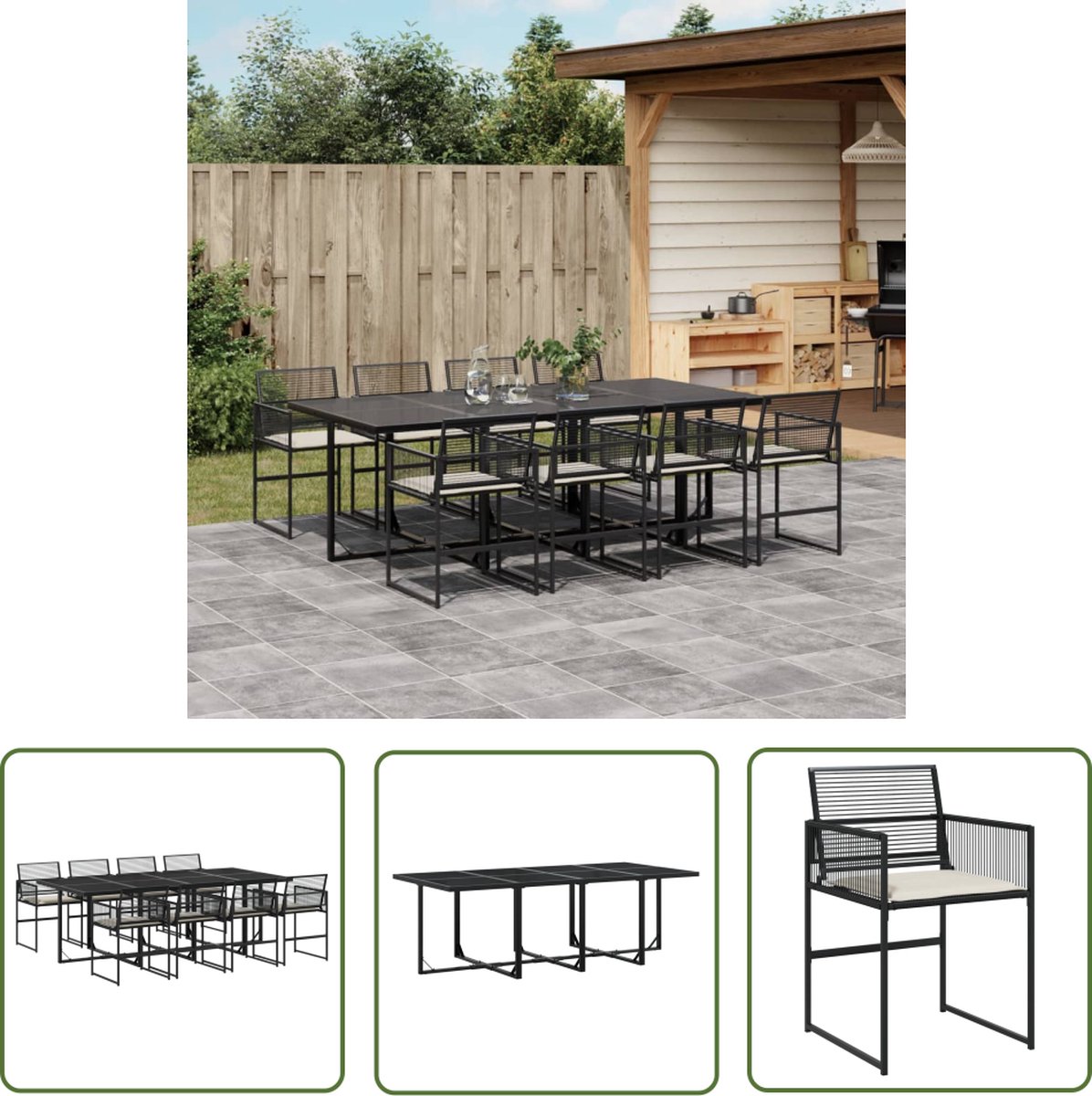 The Living Store 9-delige Tuinset poly rattan zwart - Tuinset - Eetkamerset - Buitenshuis Dineren - Patio Set - Lounge Set