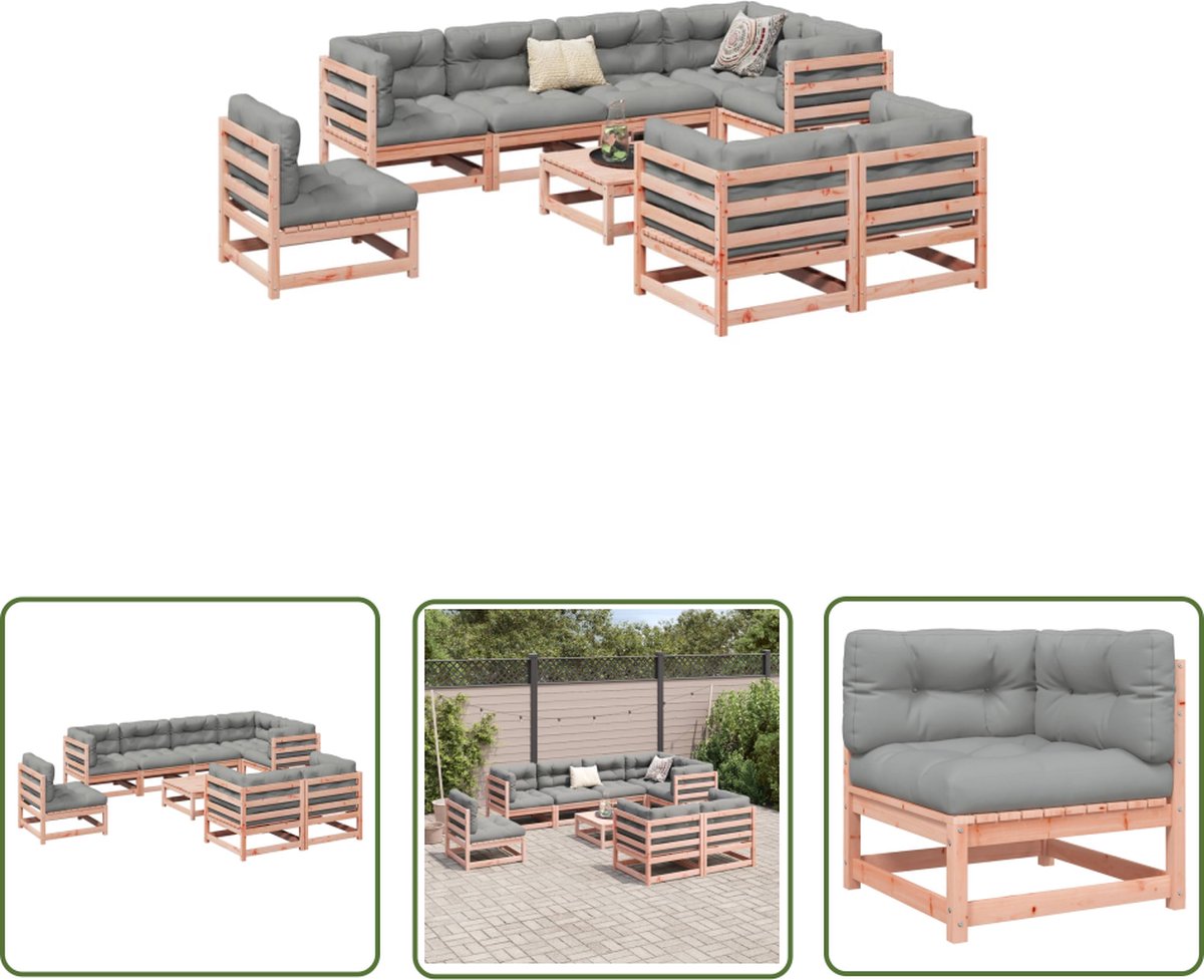 Massief douglas vurenhout loungeset met kussens - Hoeken Bank - Loungebank - Tuinset