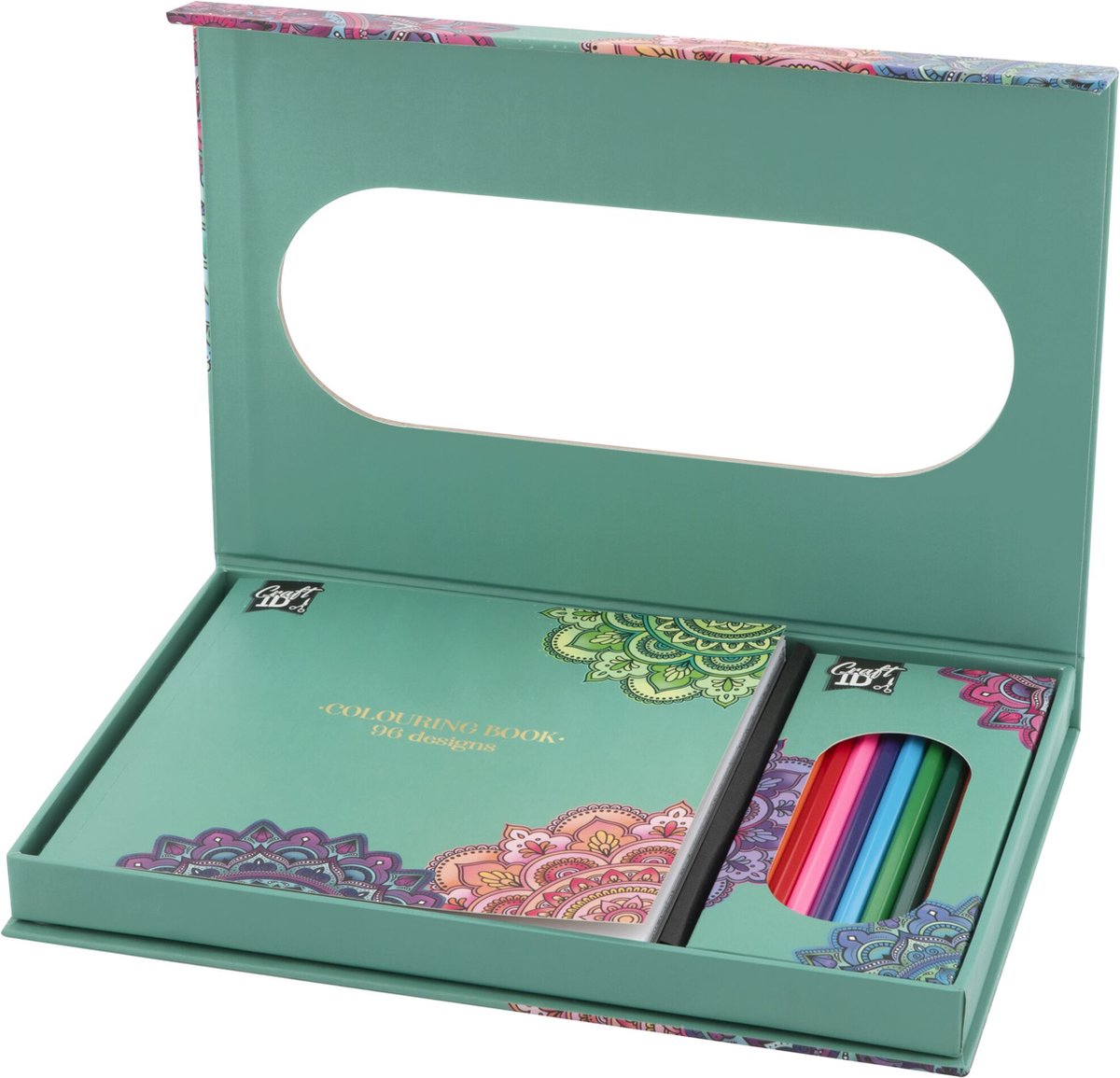 Craft ID Mandala Kleurboek voor Volwassenen - 96 Ontwerpen & 10 Kleurpotloden - Cadeau geschenk - Ontspannende Tekenset Volwassenen voor Kleuren en Stressverlichting — afbeelding 3