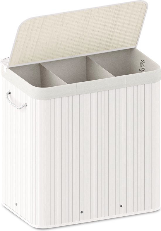 Panier à linge Organess 3 compartiments - Trieur de linge - Panier à linge avec couvercle - Pliable - 150L - Bambou Witte