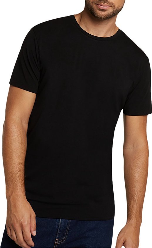 Bamboo Basics T-shirt en bambou extra long pour homme à col rond Ruben - Lot de 2 - Noir - L