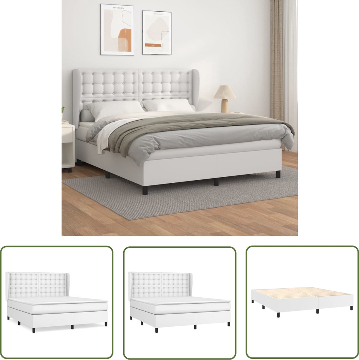 The Living Store Boxspringbed - Kunstleer - Pocketvering - Middelharde ondersteuning - 180x200 cm